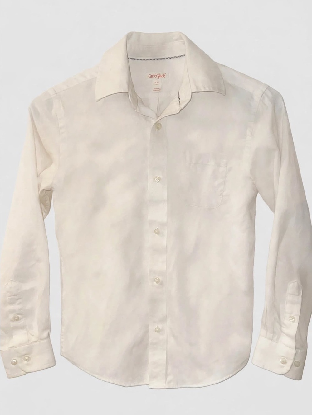 Cat & Jack White Boys Button-Up long sleeve Herringbone Dress shirt FLAW Play 8